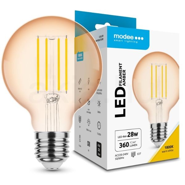 Modee LED Filament Amber Globe G80 4W E27 320° 1800K (360 lumen)