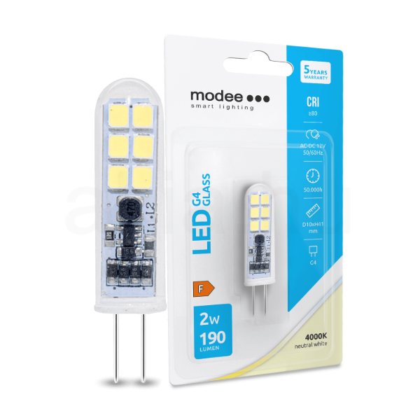Modee Lighting LED Izzó G4 Üveg AC-DC 12V 2W 4000K (190 lumen) ERP B1