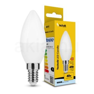 Technik LED Izzó Gyertya (Candle) C37 4,9W E14 200° 6000K (470 lumen) ERP