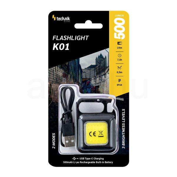 Technik Elemlámpa K01 (akkumulátoros 500mAh) COB LED + USB-C (500 lumen)